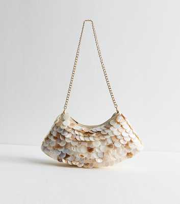 Cream Shell Embellished Shoulder Bag