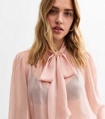 Pink Crinkled Chiffon Pussybow Blouse