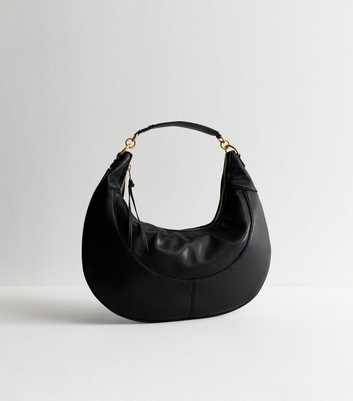 Black Faux Leather Curved Shoulder Bag