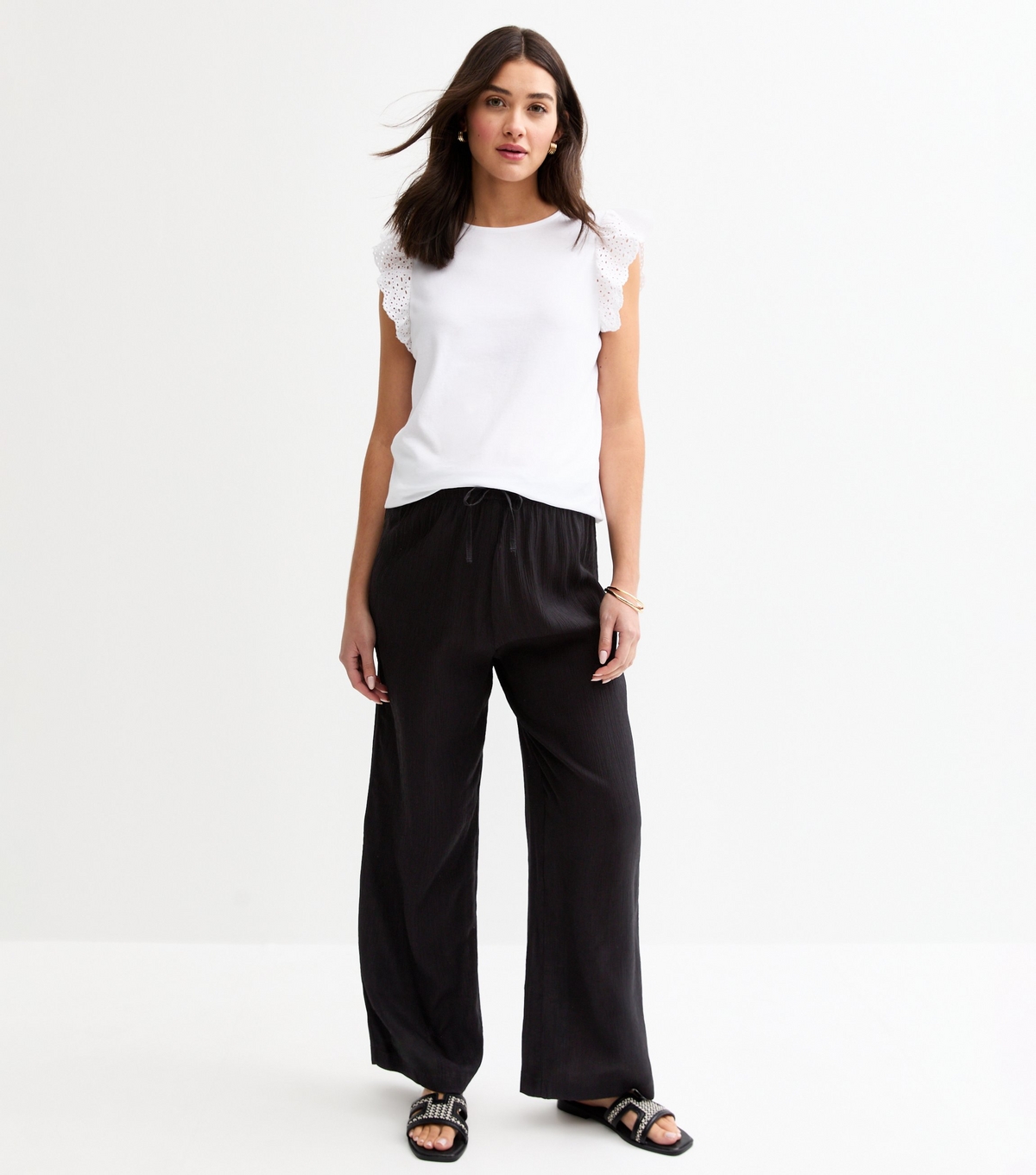 Women's Maternity Black Crinkle Texture Wide Leg Trousers New Look
