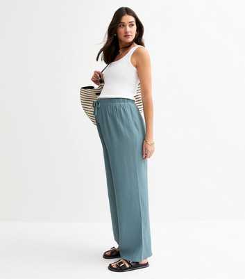 Maternity Blue Crinkle Wide Leg Trousers