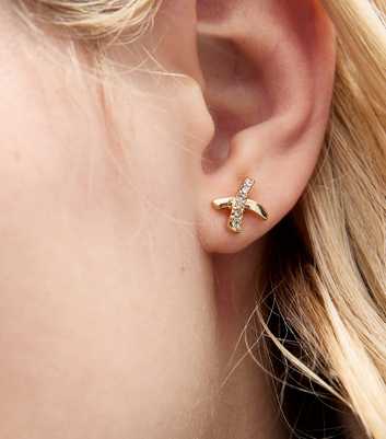 Gold Tone Diamanté Cross Stud Earrings