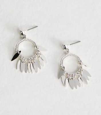 Silver Tone Leaf Tassel Earrings