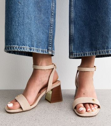 Cream Linen Look Block Heel Sandals | New Look