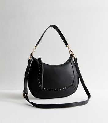 Black Faux Leather Studded Crossbody Bag