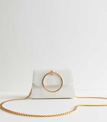 White Woven Ring Handle Clutch Bag