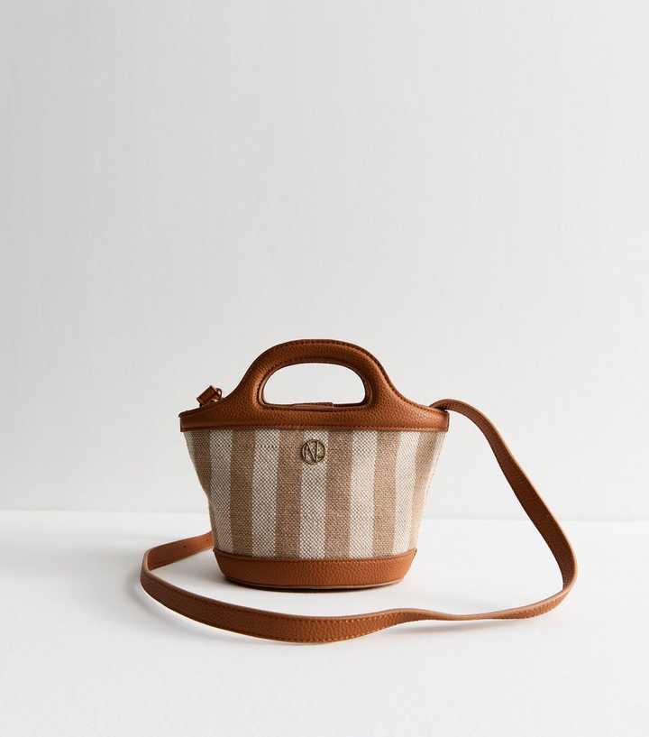 Brown Striped Canvas Mini Grab Bag