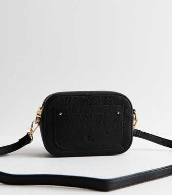 Black Mini Grained Faux Leather Crossbody Bag