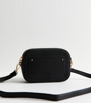 Black Mini Grained Faux Leather Crossbody Bag | New Look