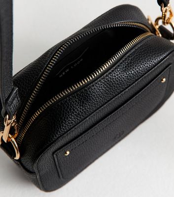 Black Mini Grained Faux Leather Crossbody Bag | New Look