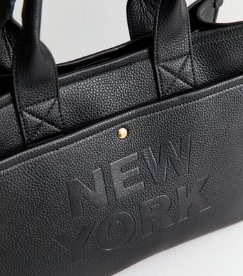 Black New York Grained Faux Leather Tote Crossbody Bag | New Look