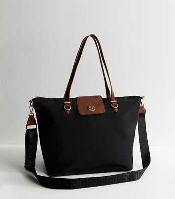 Black Foldover Logo Tab Tote Bag