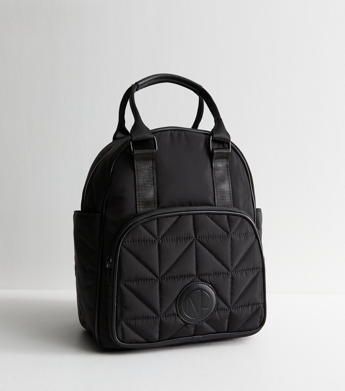 Black Quilted Panel Backpack New Look
