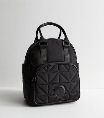 Black Quilted Panel Backpack New Look