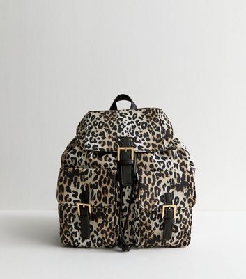 Brown Multi Pocket Leopard Print Backpack | New Look