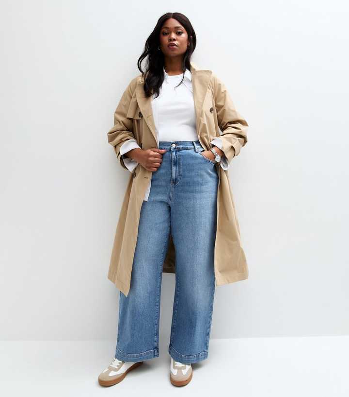 Curves Blue Elasticated Waist Wide Leg Jeans