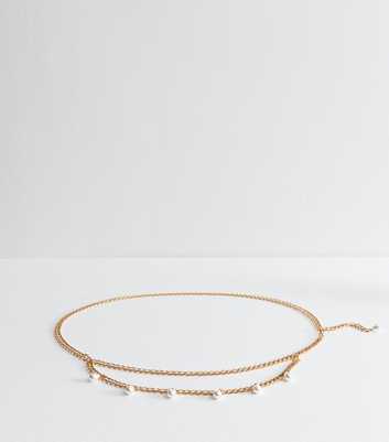 Gold Faux Pearl Charm Chain Link Belt