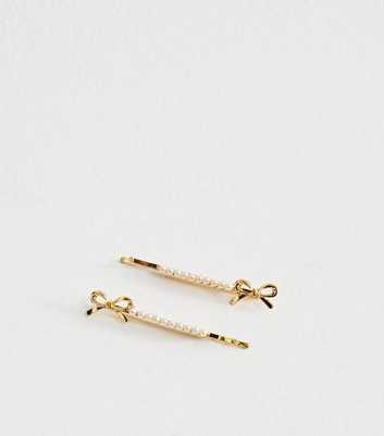 Pack Of 2 Gold Tone Faux Pearl Embellished Hair Slides