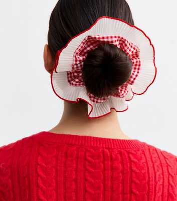 Red Frill Trim Gingham Scrunchie