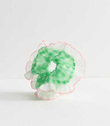 Green Gingham Frilly Trim Scrunchie