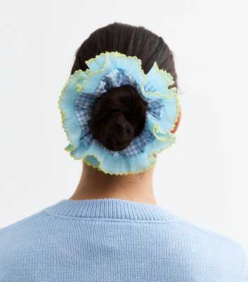 Blue Gingham Frill Trim Scrunchie