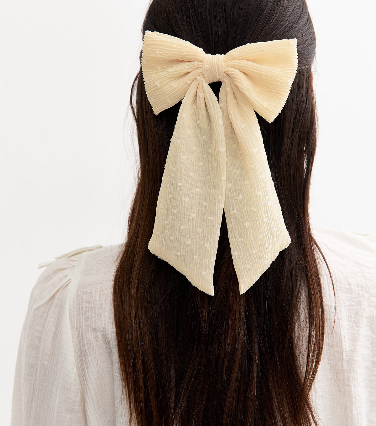 Cream Textured Bow Hair Slide New Look