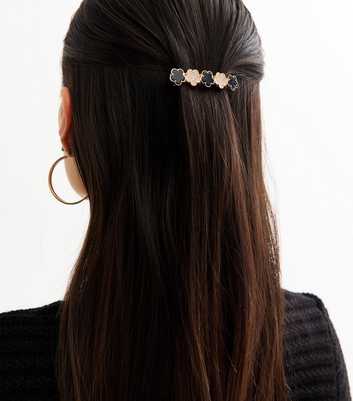 Gold Tone Flower Embellished Barrette Hair Clip