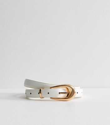 Cream Chunky Buckle Faux Leather Belt