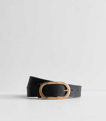 Black Faux Leather Oval Buckle Belt