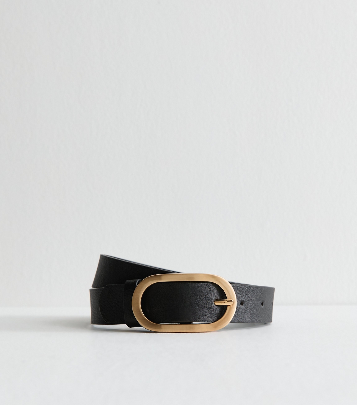 Black Faux Leather Oval Buckle Belt New Look