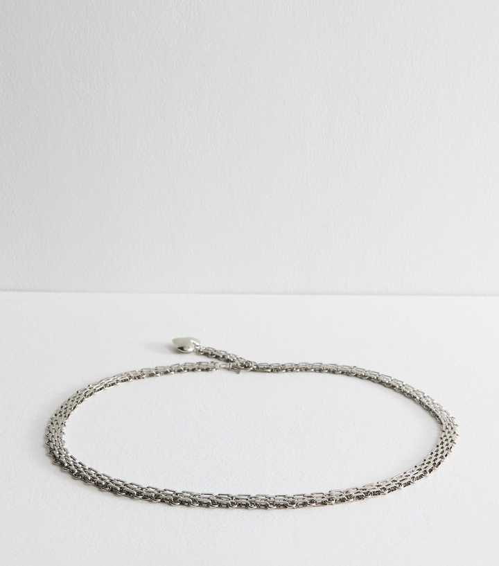 Silver Tone Heart Charm Chain Belt