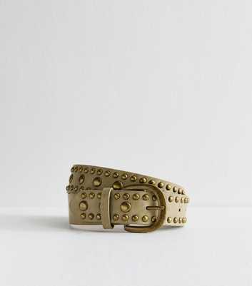 Olive Faux Leather Studded Belt