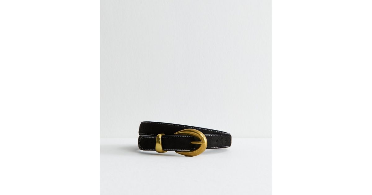 Black Faux Suede Contrast Stitch Belt | New Look