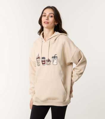 Blue Vanilla Cream Oversized Coffee Embroidery Hoodie