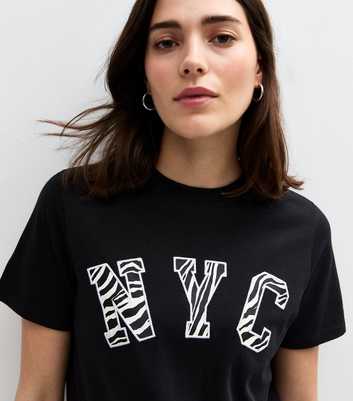 Black Zebra Print NYC Slogan T-Shirt