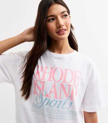 White Oversized Rhode Island Slogan T-Shirt