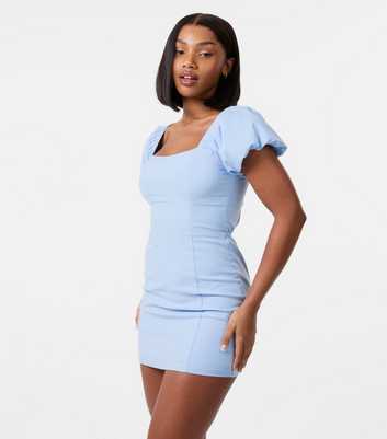 Pink Vanilla Light Blue Puff Sleeve Mini Dress