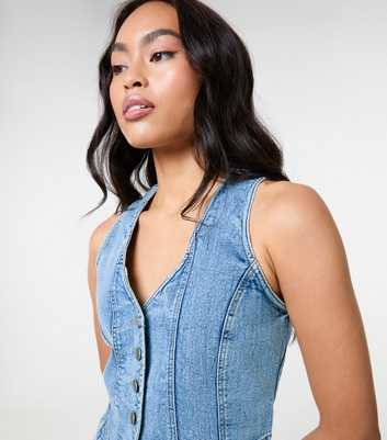 Pink Vanilla Blue Denim Fitted Waistcoat