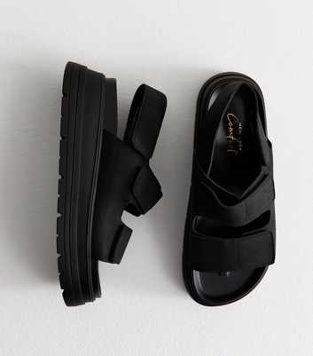 Black Rip Tape Straps Faux Leather Flatform Sandals