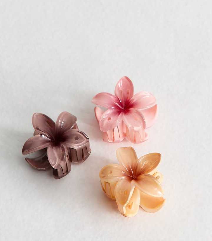 Pack of 3 Brown Tropical Flower Mini Hair Clips