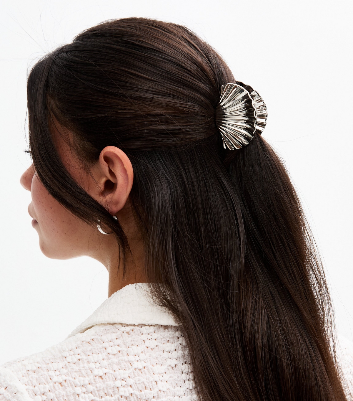 Silver Tone Seashell Bulldog Hair Claw Clip New Look