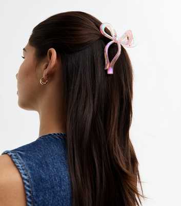 Pink Iridescent Bow Hair Claw Clip