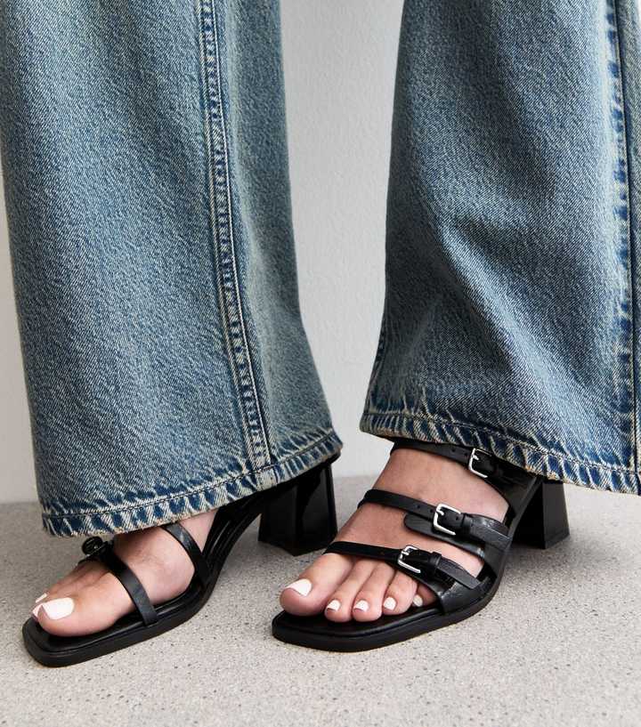 Public Desire Black Raya Buckle Strap Backless Sandals