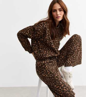 Brown Leopard Print Wide Leg Joggers