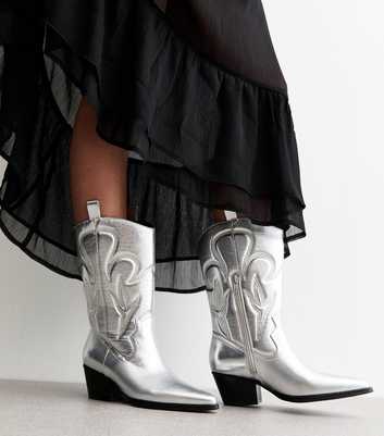 Public Desire Silver Calabasas Stitch Detail Boots