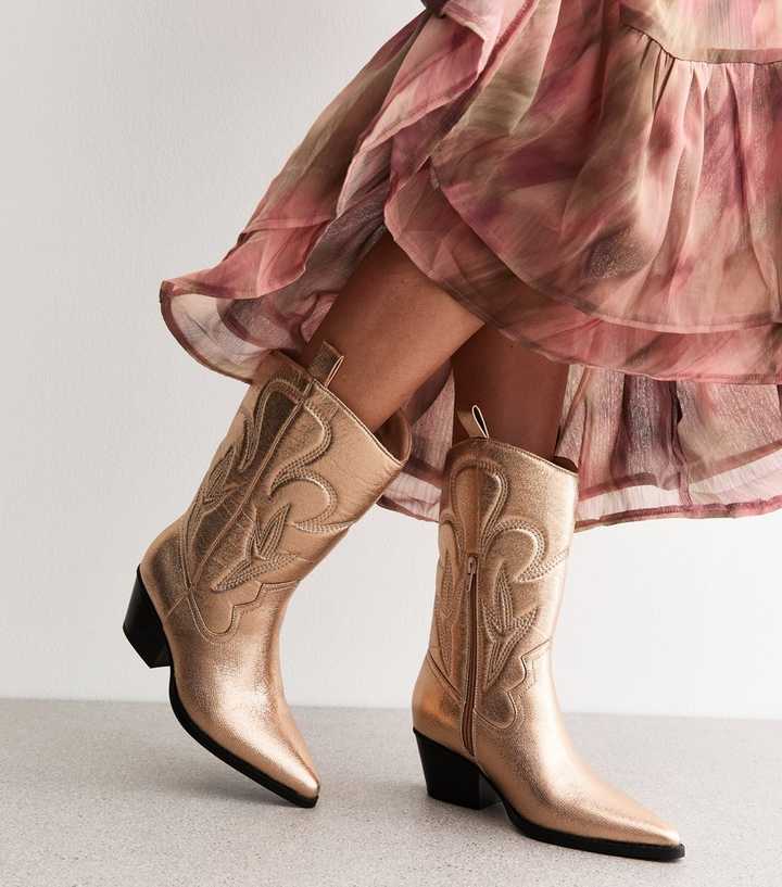 Public Desire Rose Gold Calabasas Stitch Detail Boots