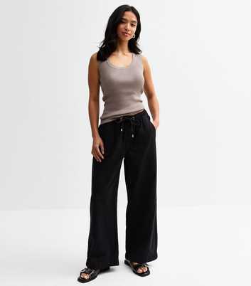 Petite Black Twill Wide Leg Trousers