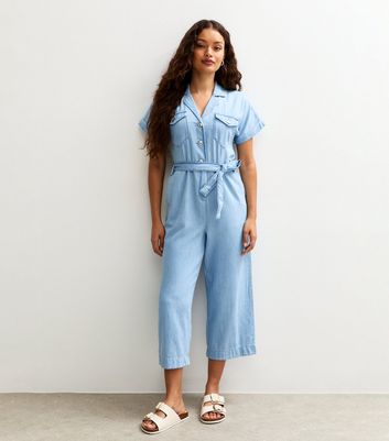Petite Light Blue Denim Jumpsuit New Look