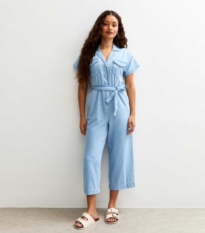 Petite Light Blue Denim Jumpsuit