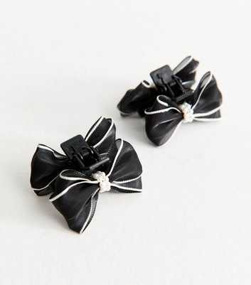 Pack of 2 Black Mesh Pearl Bow Hair Claw Clips